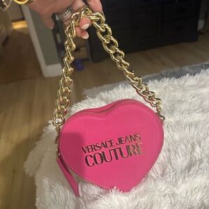 Vibrant Pink Heart Mini Bag with Gold Chain